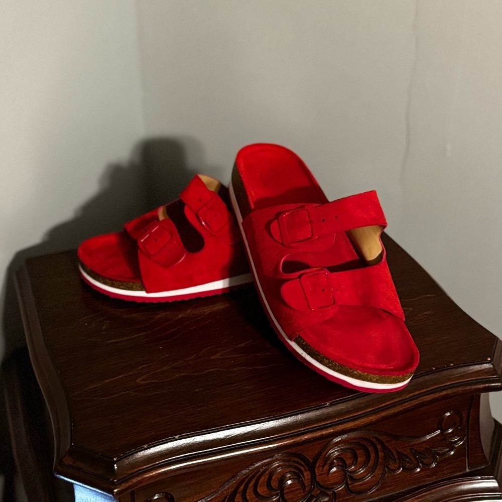 Bold Red Buckle Sandals